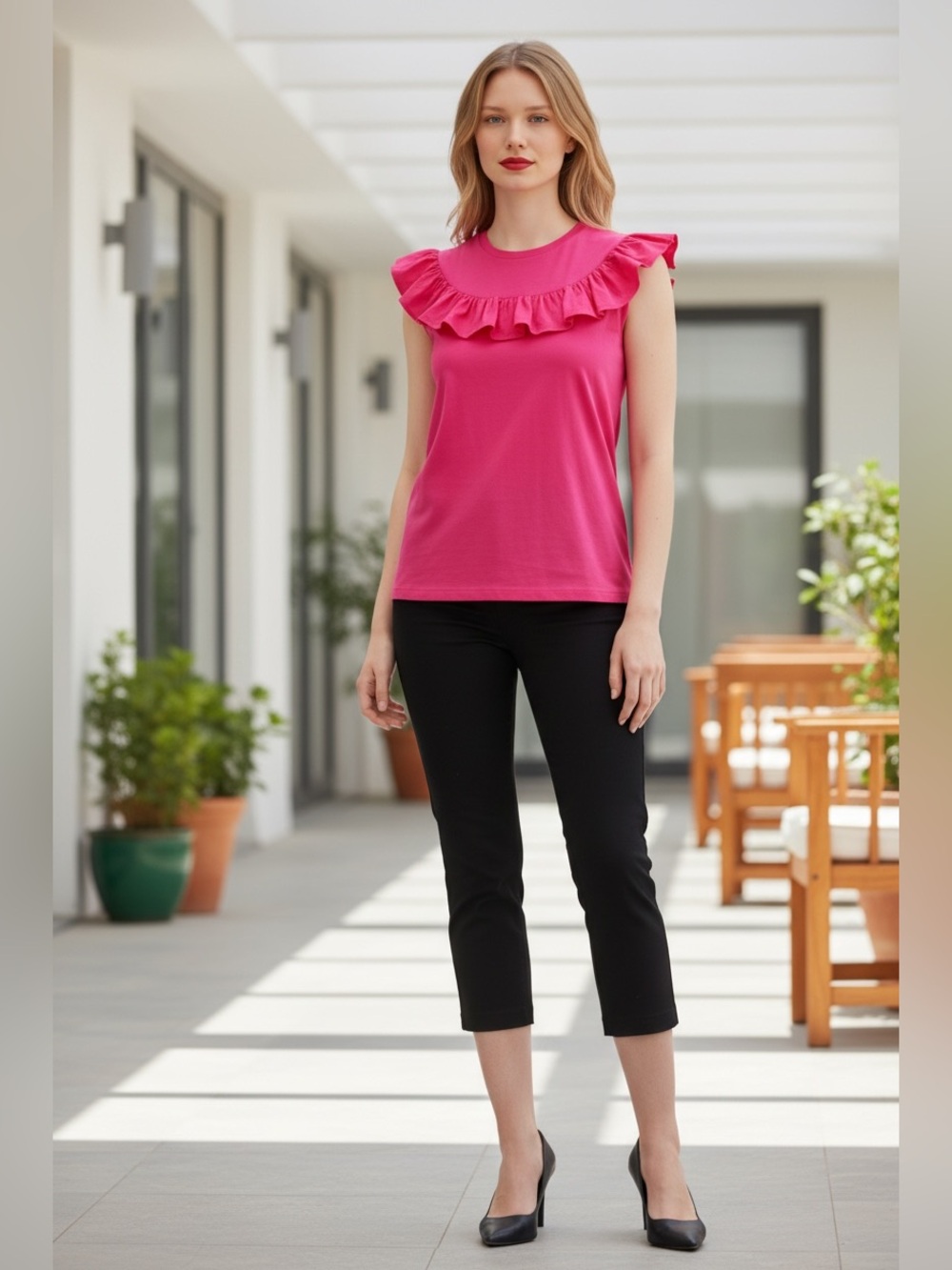 Miu Miu Pink Ruffle-Trim Sleeveless Top